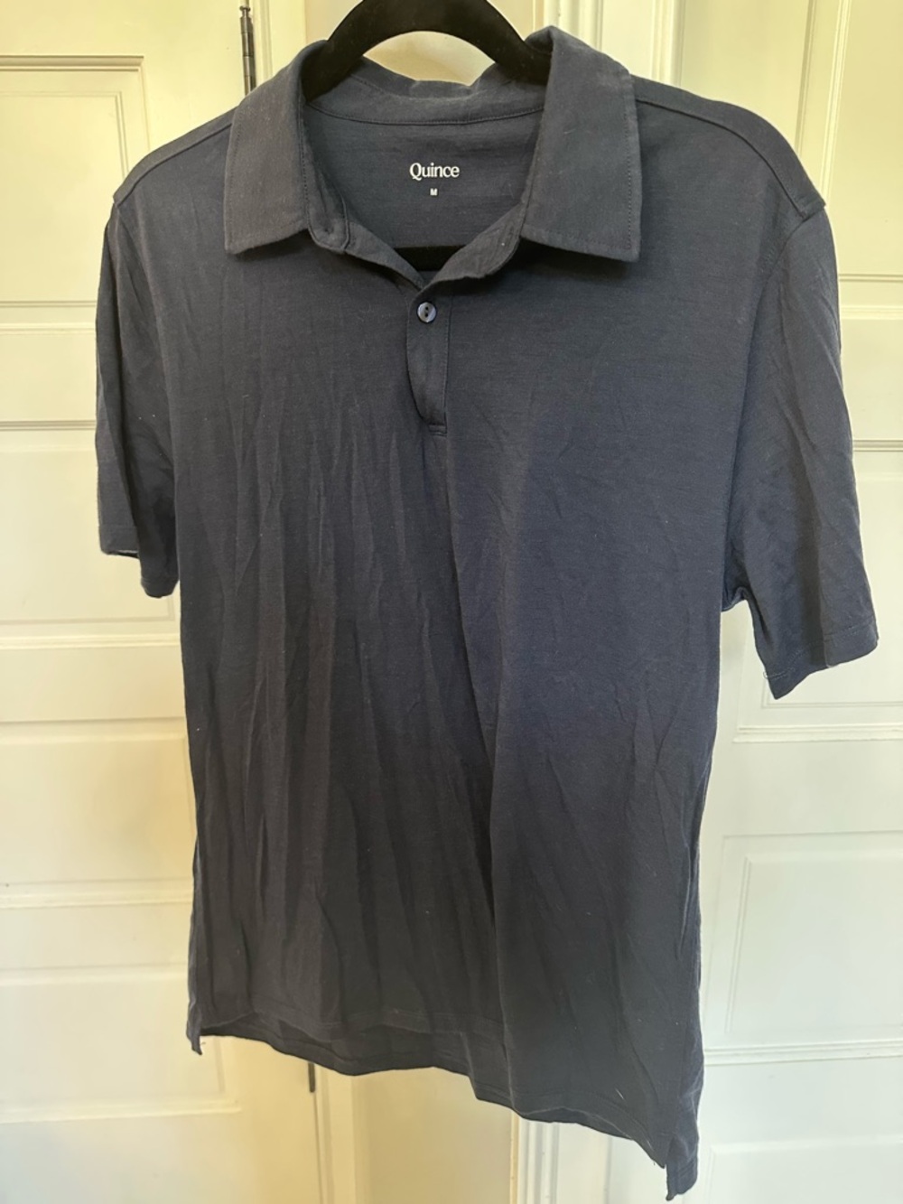 Quince Men’s M Extra-Fine Australian Merino Polo Wool Navy Blue Sleeved Top EUC